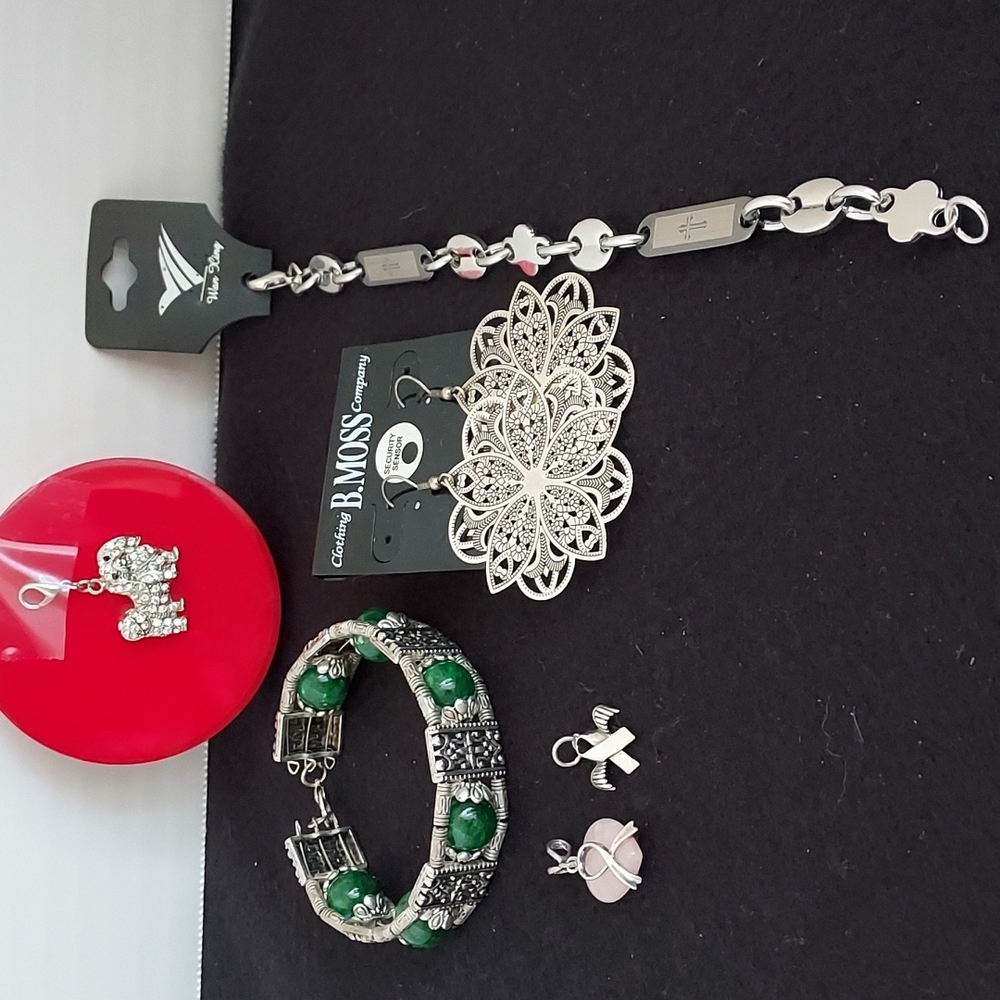6pc 925 charms & Misc. Costume, Silver Earrings, Bracelet